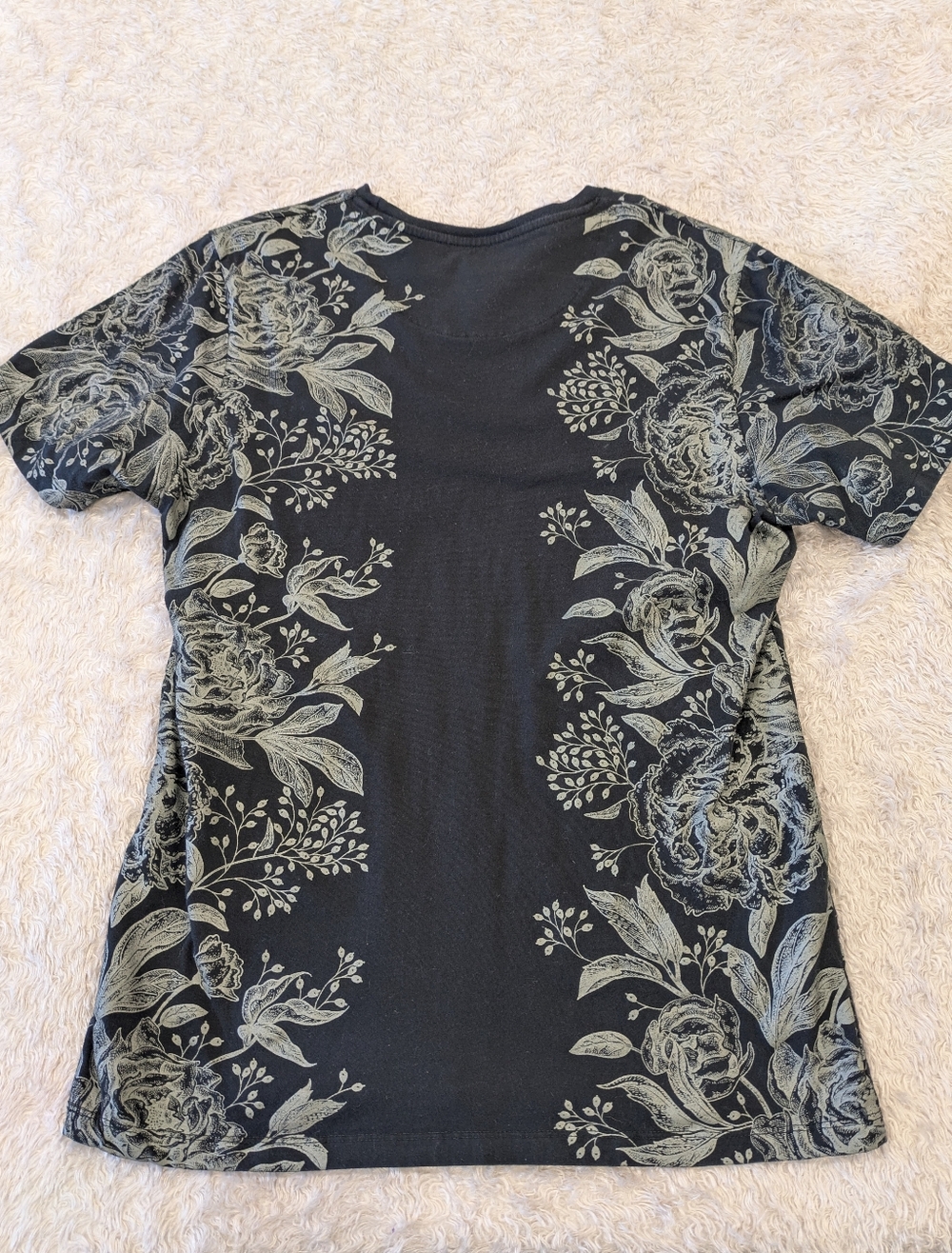 Black And Grey Floral Mens Slim Fit Tee Shirt Sz M